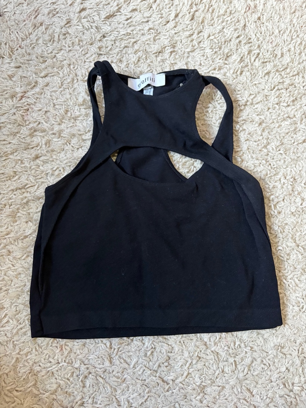 Graffiti Black Cutout Crop Tank Top - Women's